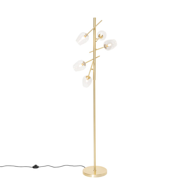 vloerlampen Klassieke vloerlamp goud met glas Elien StaalGlas Een stijlvol en uniek design deze klassieke lamp die een mooie afwerking heeft armatuur glazen