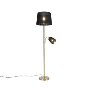 vloerlampen Klassieke vloerlamp goud stoffen kap zwart met leeslamp Retro StaalStof Ben je op zoek naar een blikvanger voor in Dan is wat Zijn gouden voet en