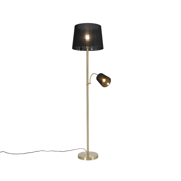 vloerlampen Klassieke vloerlamp goud stoffen kap zwart met leeslamp Retro StaalStof Ben je op zoek naar een blikvanger voor in Dan is wat Zijn gouden voet en