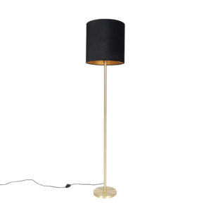 vloerlampen Klassieke vloerlamp messing met zwarte kap 40 cm Simplo StaalStof Zwart Hou jij wel van een klassieke touch in je Dan is deze echt iets voor De poot