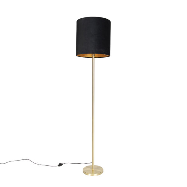 vloerlampen Klassieke vloerlamp messing met zwarte kap 40 cm Simplo StaalStof Zwart Hou jij wel van een klassieke touch in je Dan is deze echt iets voor De poot