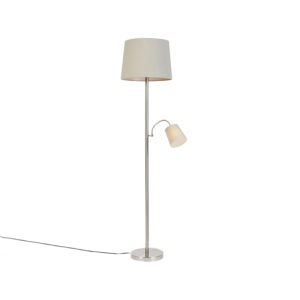 vloerlampen Klassieke vloerlamp staal met grijze kap en leeslampje Retro StofStaal Grijs De is een prachtige klassieke vloerlamp. Het tijdloze wordt afgemaakt