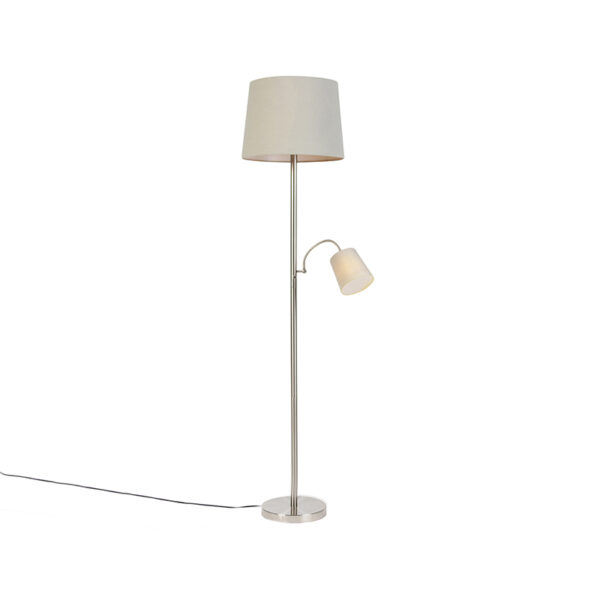 vloerlampen Klassieke vloerlamp staal met grijze kap en leeslampje Retro StofStaal Grijs De is een prachtige klassieke vloerlamp. Het tijdloze wordt afgemaakt