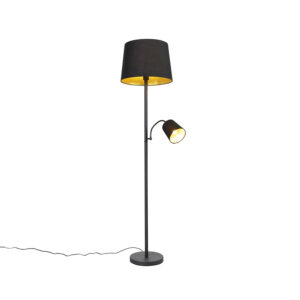 vloerlampen Klassieke vloerlamp zwart met goud en leeslampje Retro StaalStof Zwart Vloerlamp is een echte klassieker die in elk interieur goed tot zijn recht