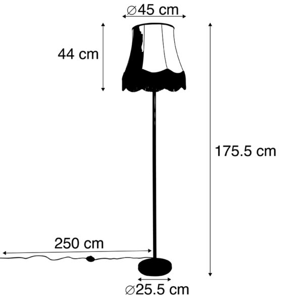 Klassieke vloerlamp zwart met Granny B kap grijs - Simplo - Afbeelding 3