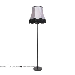 vloerlampen Klassieke vloerlamp zwart met Granny B kap grijs Simplo StaalStof Grijs Een echte klassieker in Deze is een combinatie van tijdloos armatuur en