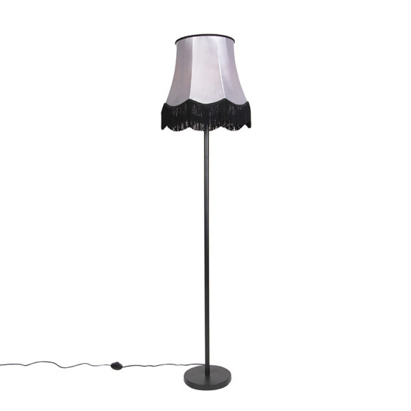 vloerlampen Klassieke vloerlamp zwart met Granny B kap grijs Simplo StaalStof Grijs Een echte klassieker in Deze is een combinatie van tijdloos armatuur en