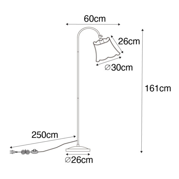 Klassieke vloerlamp zwart met lampenkap goud - Nona - Afbeelding 3