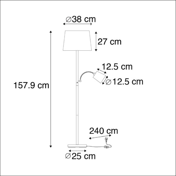 Klassieke vloerlamp zwart met zwarte kap en leeslampje - Retro - Afbeelding 3