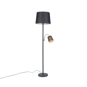 vloerlampen Klassieke vloerlamp zwart met zwarte kap en leeslampje Retro StofStaal Wit De is een prachtige klassieke vloerlamp. Het tijdloze staal wordt