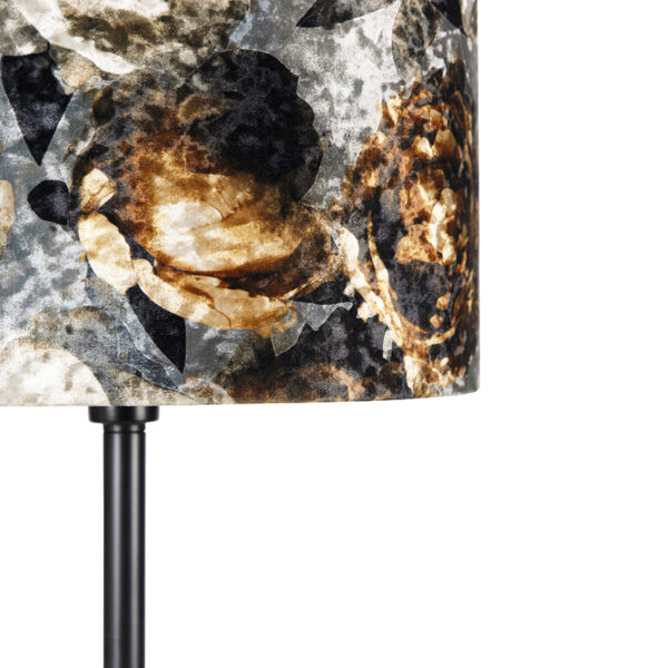 Klassieke vloerlamp zwart stoffen kap bloemen 40 cm - Simplo - Afbeelding 2