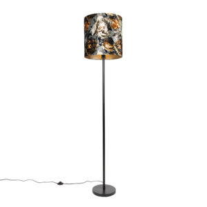 vloerlampen Klassieke vloerlamp zwart stoffen kap bloemen 40 cm Simplo StaalStof Bloemen print Fleur je woonkamer op met deze bloemenprint. Deze klassieke heeft