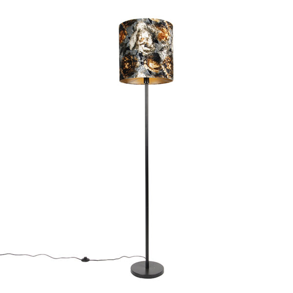 vloerlampen Klassieke vloerlamp zwart stoffen kap bloemen 40 cm Simplo StaalStof Bloemen print Fleur je woonkamer op met deze bloemenprint. Deze klassieke heeft