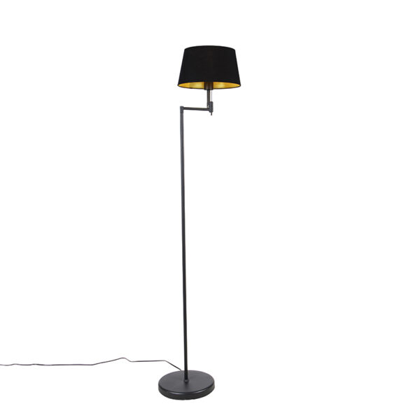 Klassieke vloerlamp zwart verstelbaar met zwart met gouden kap - Ladas - Afbeelding 3