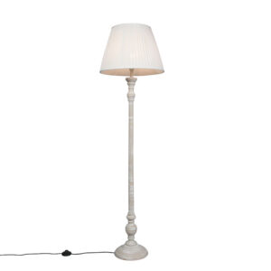 vloerlampen Landelijke vloerlamp grijs met witte kap Classico HoutStof De is een landelijke knipoog naar retro stijl. Door zijn past de in iedere ruimte. heeft
