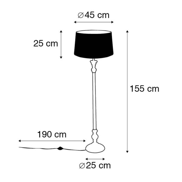 Landelijke vloerlamp grijs met zwarte linnen kap - Classico - Afbeelding 3