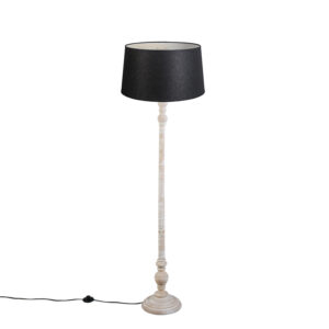 vloerlampen Landelijke vloerlamp grijs met zwarte linnen kap Classico HoutStof Grijs Klassieker van groot Onze voelt zich volledig thuis in een gezellig