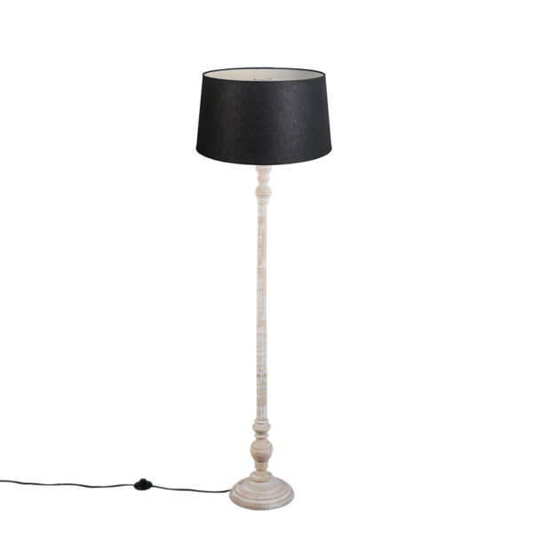 vloerlampen Landelijke vloerlamp grijs met zwarte linnen kap Classico HoutStof Grijs Klassieker van groot Onze voelt zich volledig thuis in een gezellig