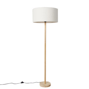 vloerlampen Landelijke vloerlamp hout met boucle kap wit Mels HoutStof Wit
