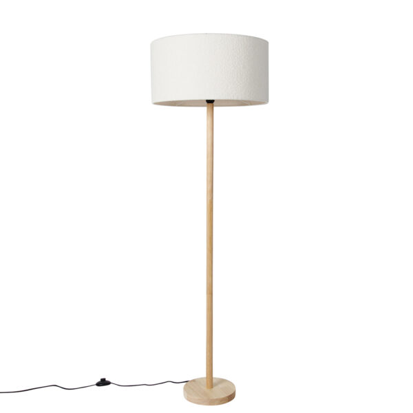 vloerlampen Landelijke vloerlamp hout met boucle kap wit Mels HoutStof Wit