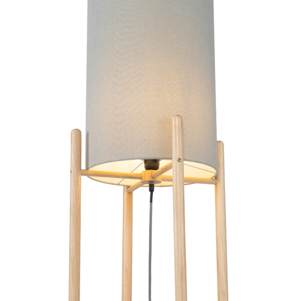 Landelijke vloerlamp hout met grijze kap - Lengi - Afbeelding 2