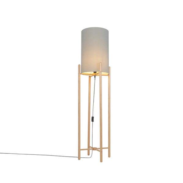 vloerlampen Landelijke vloerlamp hout met grijze kap Lengi HoutStof Grijs Haal rust en sfeer in huis de vloerlamp. Deze prachtige lamp rustige lichte kleuren