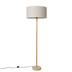 vloerlampen Landelijke vloerlamp hout met lichtbruine kap Mels HoutStof Bruin