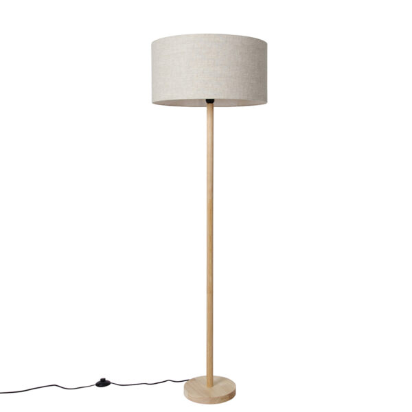 vloerlampen Landelijke vloerlamp hout met lichtbruine kap Mels HoutStof Bruin