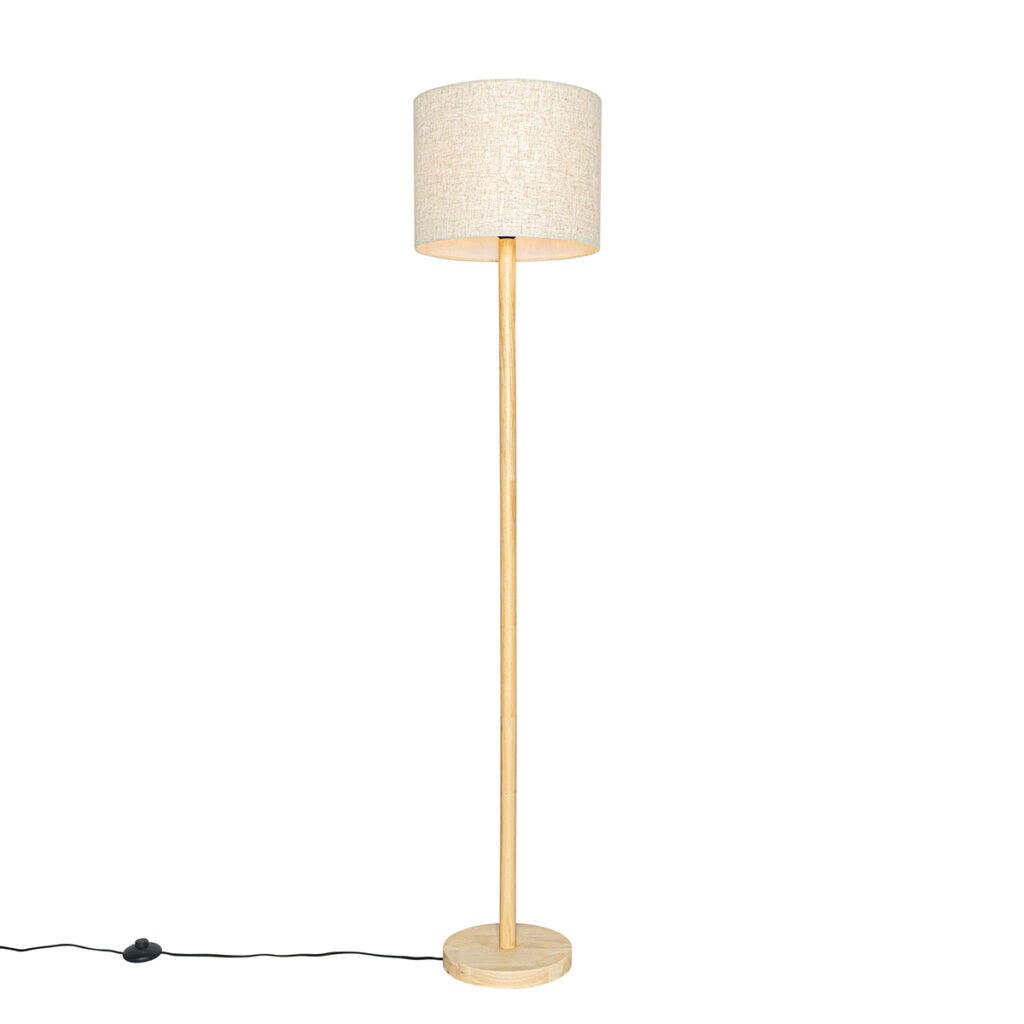 vloerlampen Landelijke vloerlamp hout met linnen kap beige 32 cm Mels HoutLinnen Beige Haal de natuur in huis deze landelijke gemaakt van linnen. brengt sfeer