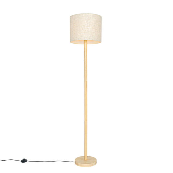 vloerlampen Landelijke vloerlamp hout met linnen kap beige 32 cm Mels HoutLinnen Beige Haal de natuur in huis deze landelijke gemaakt van linnen. brengt sfeer