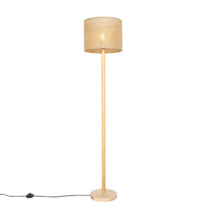 vloerlampen Landelijke vloerlamp hout met linnen kap naturel 32 cm Mels HoutLinnen Naturel Haal de natuur in huis deze landelijke gemaakt van linnen. brengt