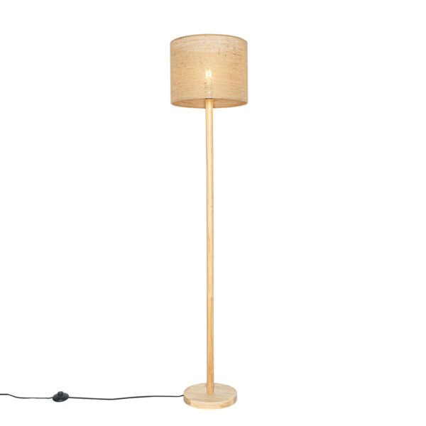 vloerlampen Landelijke vloerlamp hout met linnen kap naturel 32 cm Mels HoutLinnen Naturel Haal de natuur in huis deze landelijke gemaakt van linnen. brengt