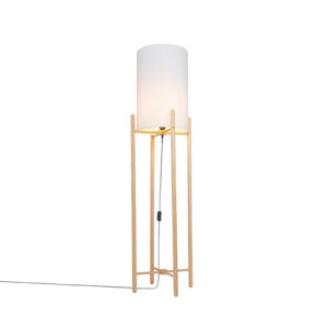 vloerlampen Landelijke vloerlamp hout met witte kap Lengi HoutStof Wit Haal rust en sfeer in huis de landelijke Lengi. Door wordt het licht mooi verdeeld ruimte