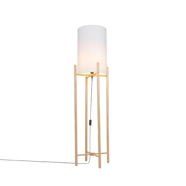 vloerlampen Landelijke vloerlamp hout met witte kap Lengi HoutStof Wit Haal rust en sfeer in huis de landelijke Lengi. Door wordt het licht mooi verdeeld ruimte