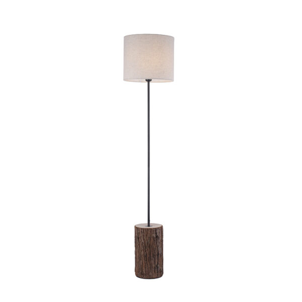 vloerlampen Landelijke vloerlamp hout met witte kap Oriana KunststofStaal Bruin Haal de landelijke sfeer in huis deze Hij is gemaakt van kunststof staal waarbij
