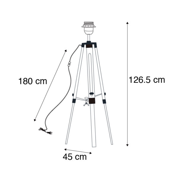 Landelijke vloerlamp hout zonder kap - Tripod - Afbeelding 3