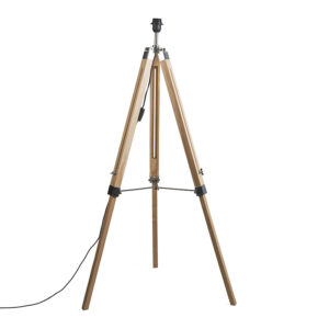 vloerlampen Landelijke vloerlamp hout zonder kap Tripod HoutStaal Bruin Deze eigentijdse vintage heeft een met vakmanschap gevormd houten statief onderstel