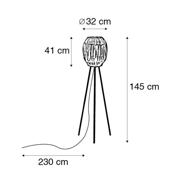Landelijke vloerlamp tripod bamboe met wit - Canna Capsule - Afbeelding 3