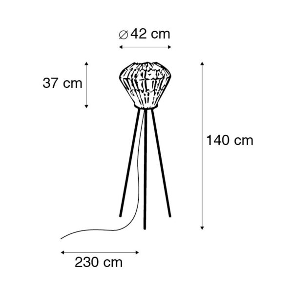 Landelijke vloerlamp tripod bamboe met wit - Canna Diamond - Afbeelding 3