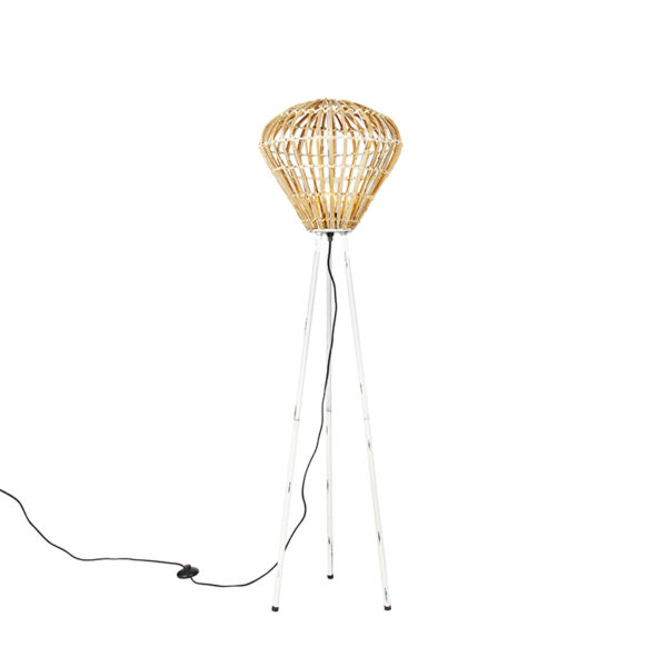 vloerlampen Landelijke vloerlamp tripod bamboe met wit Canna Diamond BamboeStaal Naturel Wat een vrolijke is Zijn kleuren combinatie van natuurlijk maakt hem