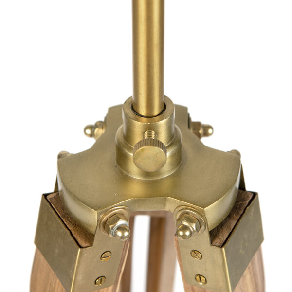 Landelijke vloerlamp tripod hout met antiek messing - Cortin - Afbeelding 2