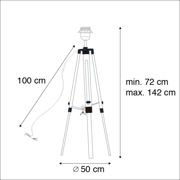 Landelijke vloerlamp tripod hout met antiek messing - Cortin - Afbeelding 3