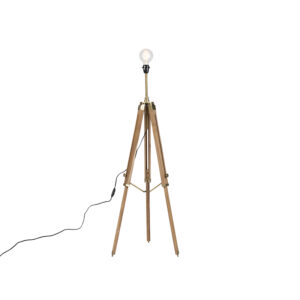 vloerlampen Landelijke vloerlamp tripod hout met antiek messing Cortin HoutMetaal Bruin Houdt jij van Dan is deze echt iets voor jou. De houten voet de heeft