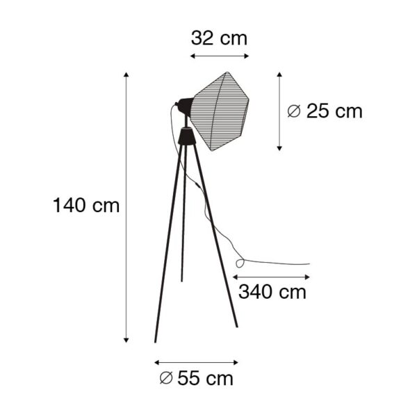 Landelijke vloerlamp tripod touw - Jenthe - Afbeelding 3