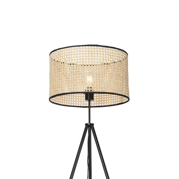 Landelijke vloerlamp tripod zwart met rotan kap - Kata - Afbeelding 2