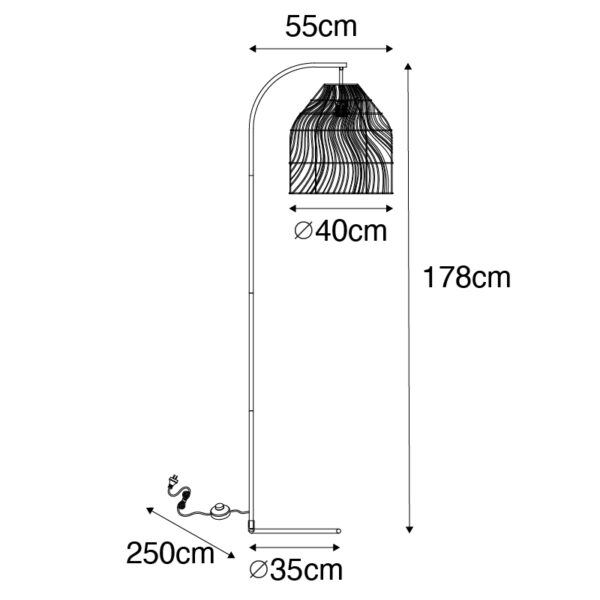Landelijke vloerlamp wit met rotan - Sam - Afbeelding 3