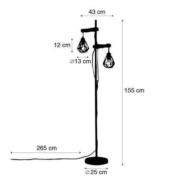 Landelijke vloerlamp zwart met hout 2-lichts - Chon - Afbeelding 4