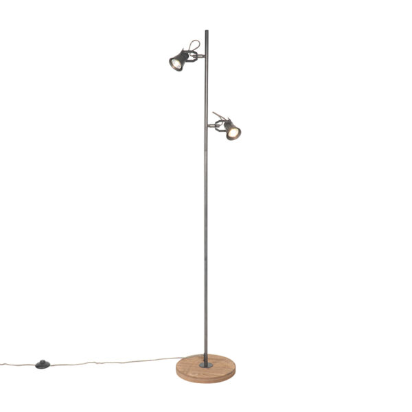 vloerlampen Landelijke vloerlamp zwart met hout Jelle StaalHout Zwart Kan jouw interieur wel een landelijke twist Met komt dat helemaal Zijn combinatie van