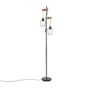 vloerlampen Landelijke vloerlamp zwart met hout Stronk StaalHout Zwart Geef jouw interieur een landelijke touch Stronk. Hij is gemaakt van staal het afgewerkt