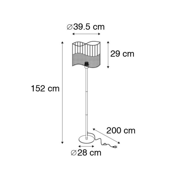 Landelijke vloerlamp zwart met riet - Treccia - Afbeelding 3